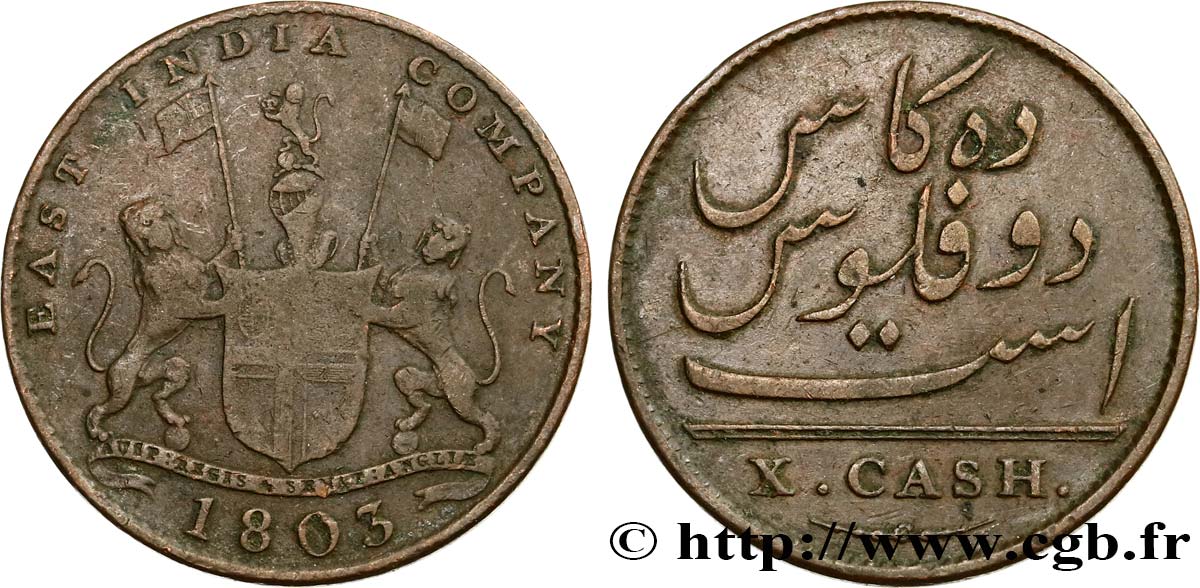 ISLA DE FRANCIA (MAURICIO) X (10) Cash East India Company 1803 Madras BC+ 