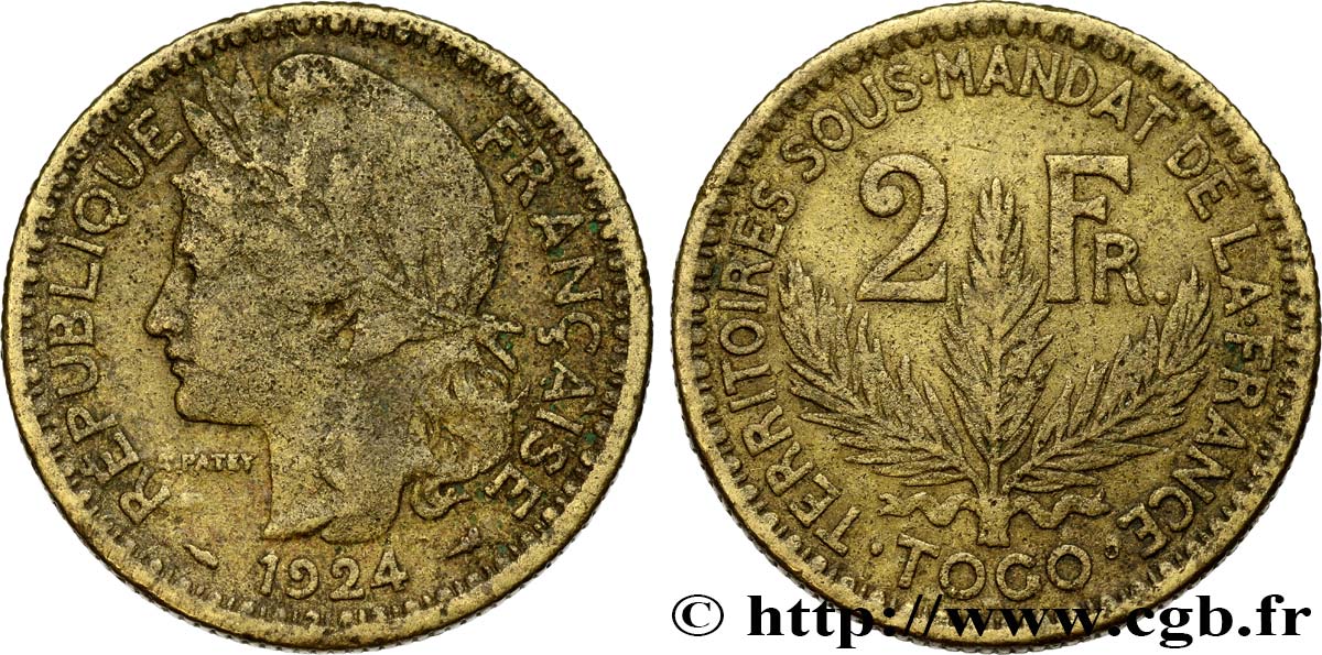 TOGO - MANDATO FRANCESE 2 Francs 1924 Paris MB 