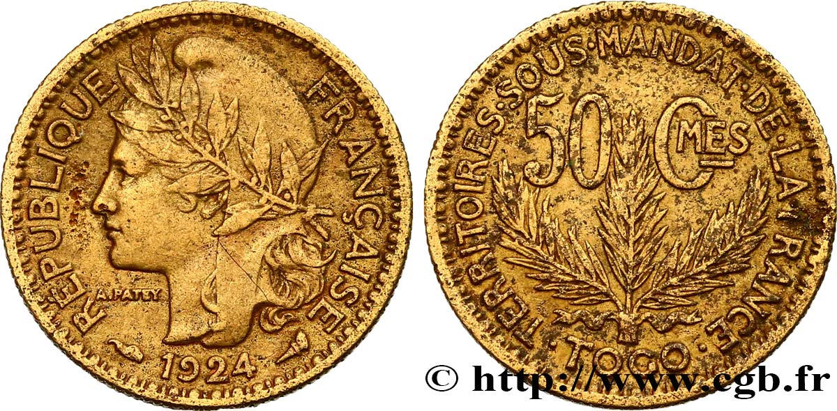 TOGO - TERRITOIRES SOUS MANDAT FRANÇAIS 50 Centimes 1924 Paris TTB 