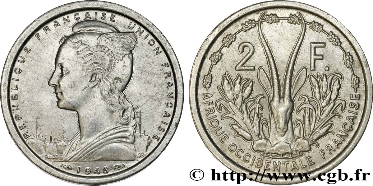 FRANZÖSISCHE WESTAFRIKA - FRANZÖSISCHE UNION 2 Francs 1948 Paris VZ 