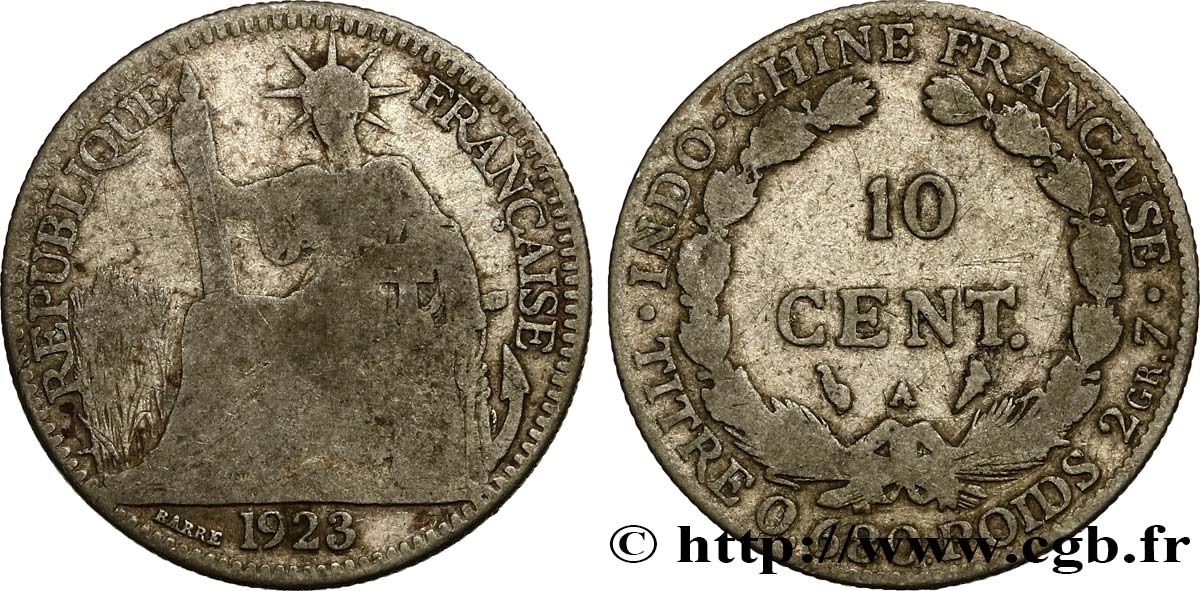 INDOCINA FRANCESE 10 Centièmes 1923 Paris q.MB 