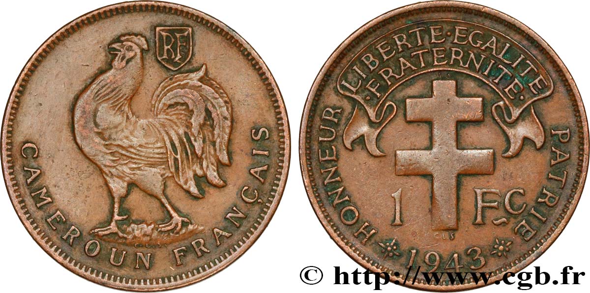 CAMEROON - FRENCH MANDATE TERRITORIES 1 Franc ‘Cameroun Français’ 1943 Prétoria XF 