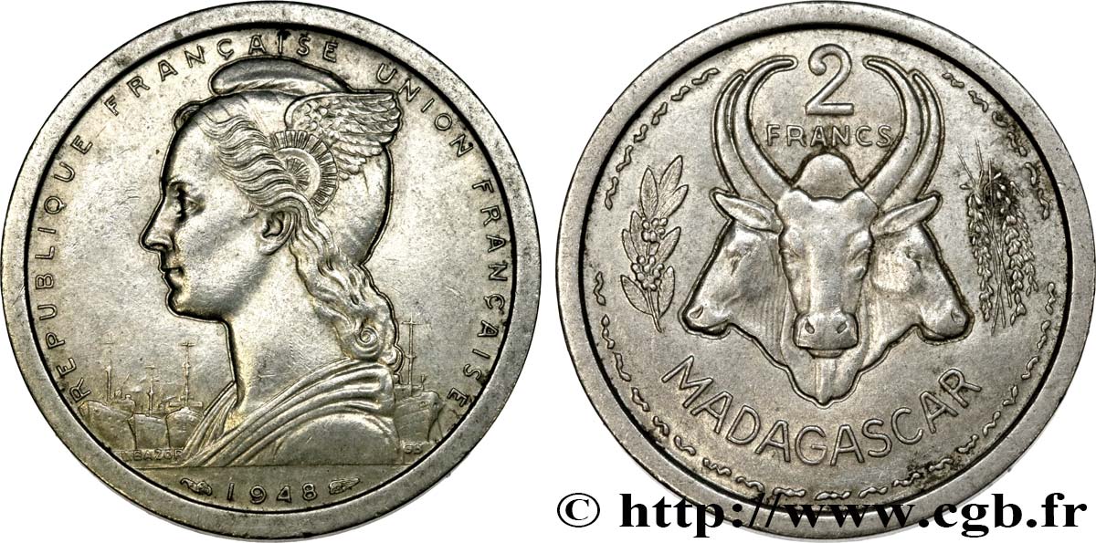 MADAGASCAR - UNION FRANCESE 2 Francs 1948 Paris q.SPL 