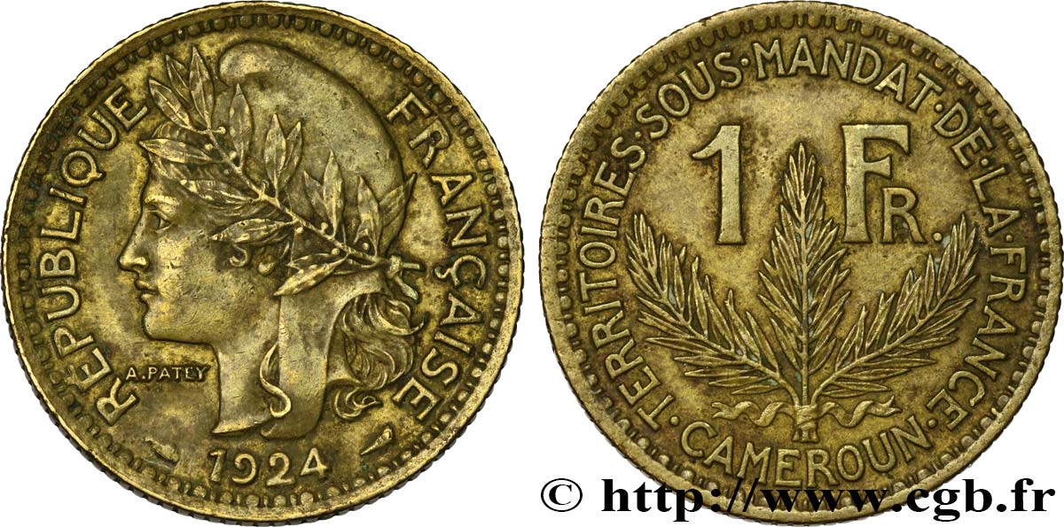 CAMEROON - FRENCH MANDATE TERRITORIES 1 Franc 1924 Paris AU 