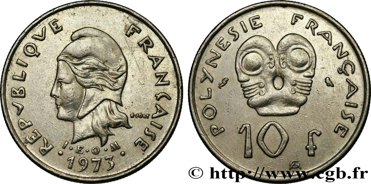 POLINESIA FRANCESA 10 Francs I.E.O.M Marianne 1973 Paris EBC 