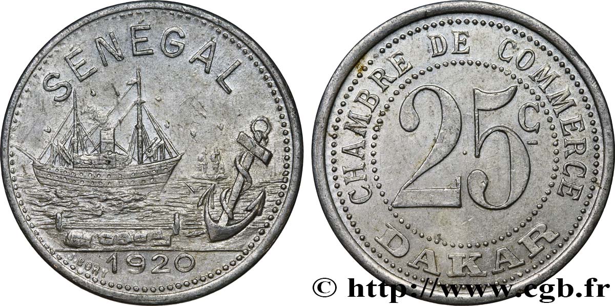 FRENCH AFRICA - SENEGAL 25 Centimes Chambre de Commerce Dakar 1920  AU 