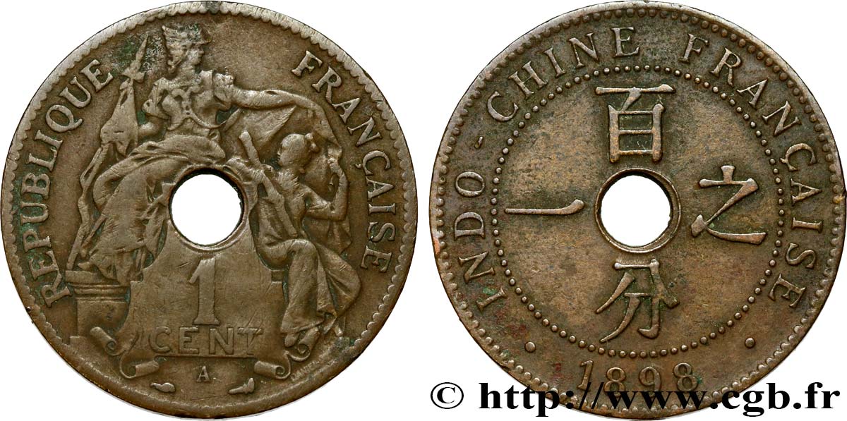 INDOCHINE FRANÇAISE 1 Centième 1898 Paris TB+ 