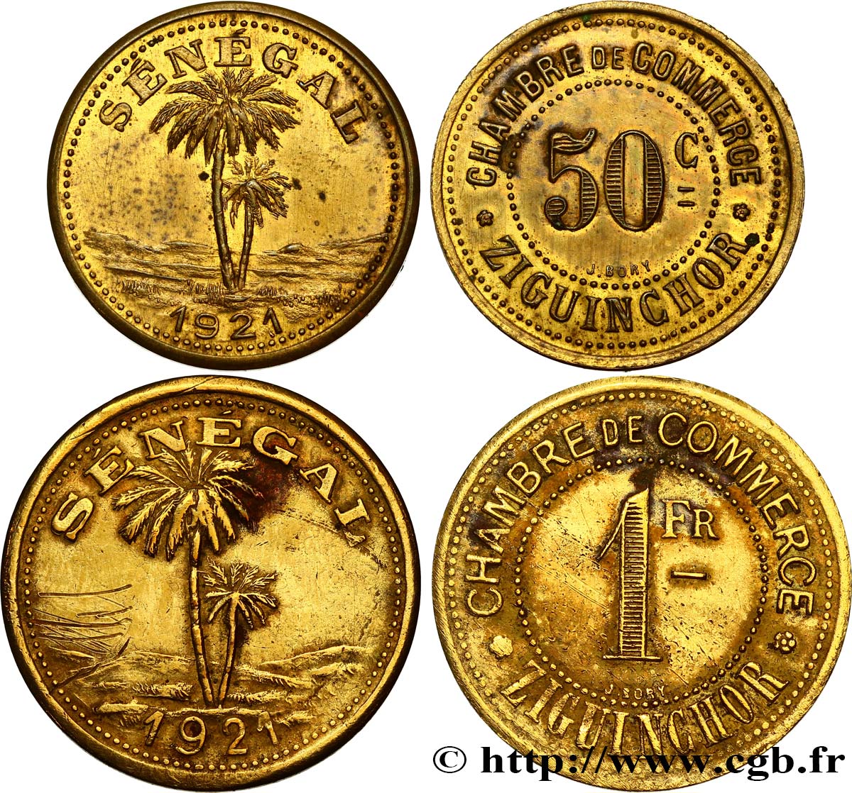 FRENCH AFRICA - SENEGAL 50 Centimes et 1 Franc Chambre de commerce de Ziguinchor 1921  XF/AU 