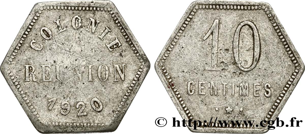 RIUNIONE - Terza Repubblica 10 Centimes  1920  MB 