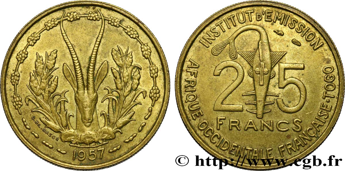 FRENCH WEST AFRICA - TOGO 25 Francs 1957 Paris AU 