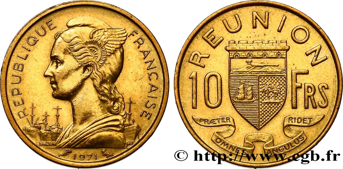 REUNION ISLAND 10 Francs 1971 Paris AU 