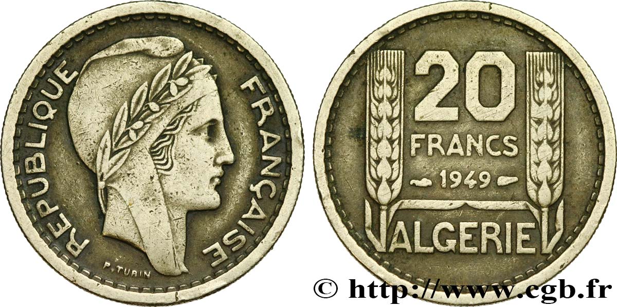 ALGÉRIE 20 Francs Turin 1949  TTB 