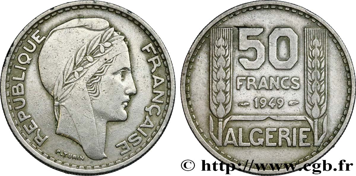 ALGERIA 50 Francs Turin 1949  XF 