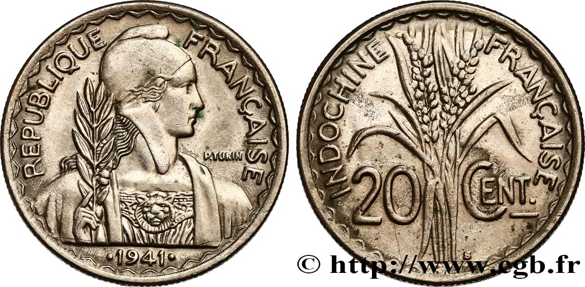 INDOCHINE FRANÇAISE 20 Centièmes 1941 San Francisco SUP 