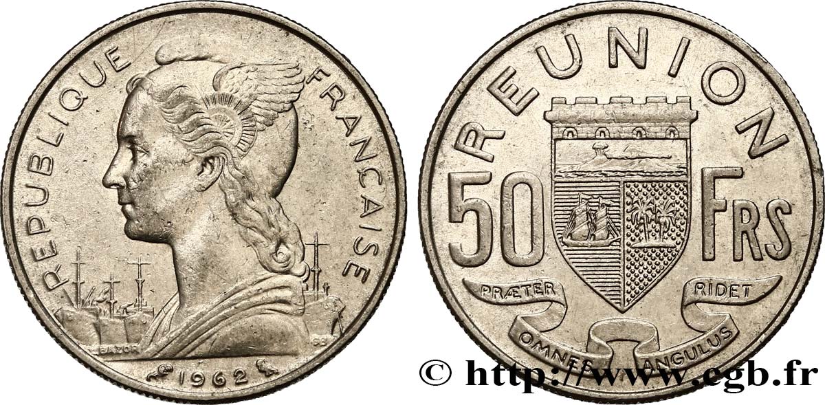 ÎLE DE LA RÉUNION 50 Francs / armes de la Réunion 1962 Paris SUP 