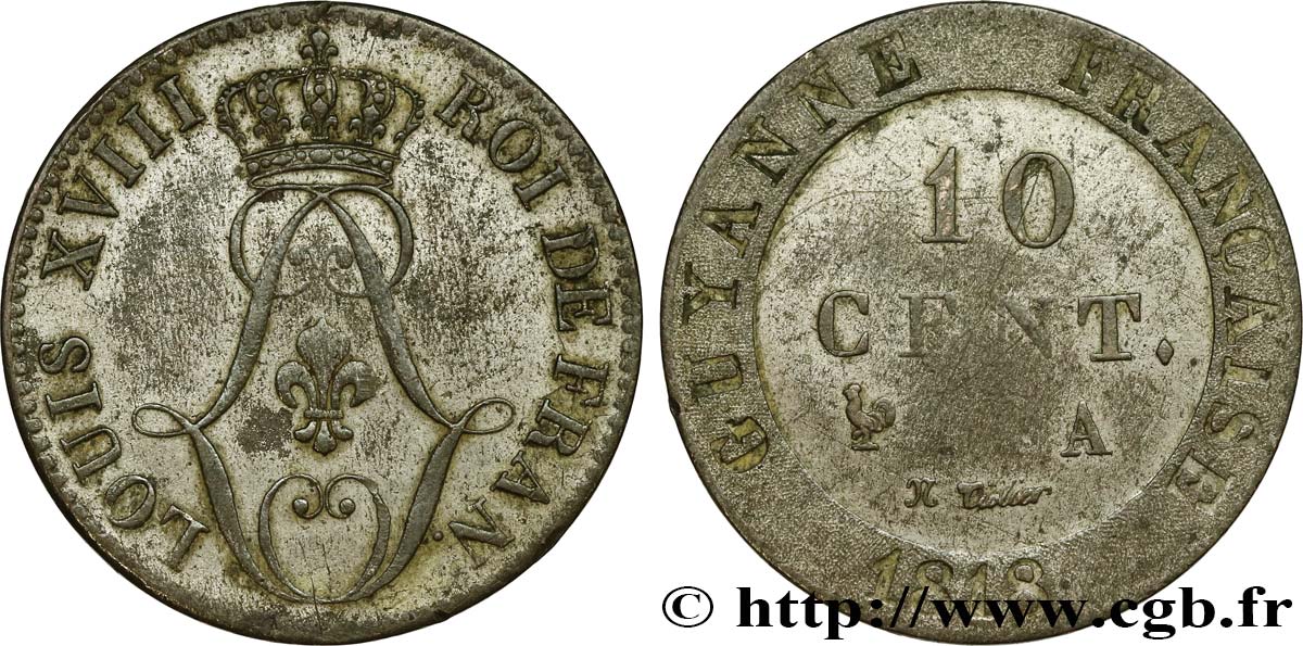 GUYANA FRANCESA 10 Centimes 1818 Paris - A MBC 