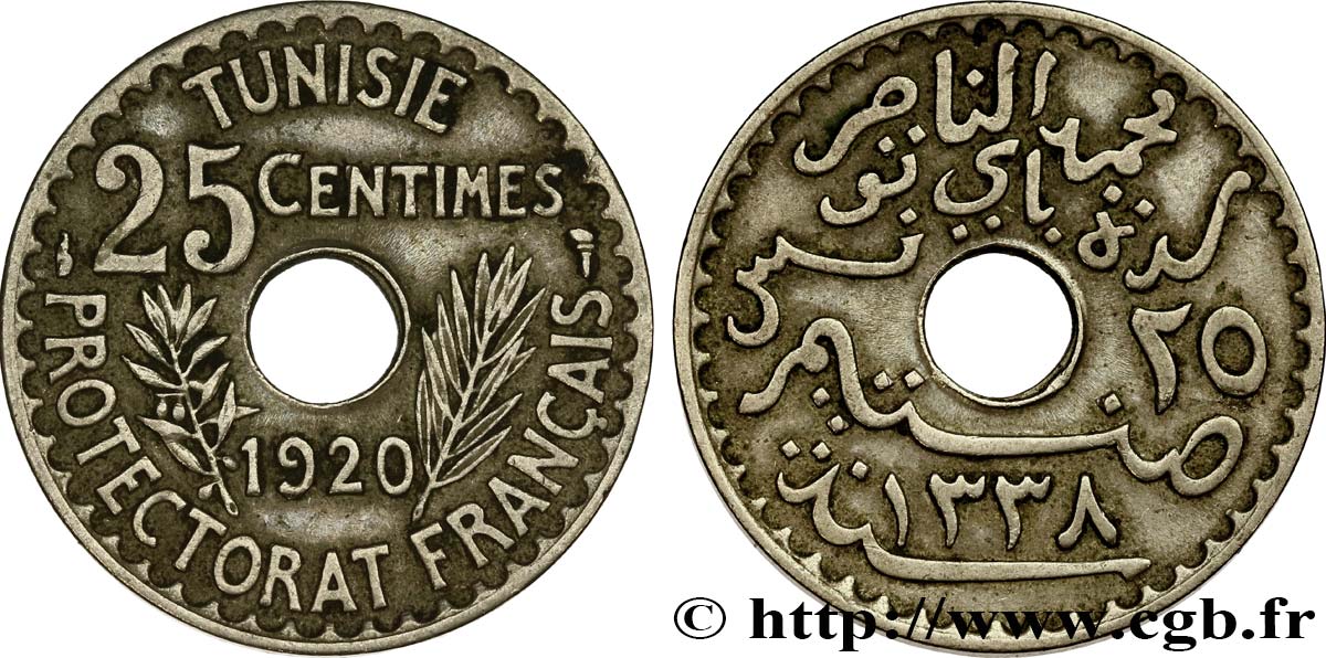 TUNISIA - Protettorato Francese 25 Centimes AH1338 1920 Paris q.SPL 