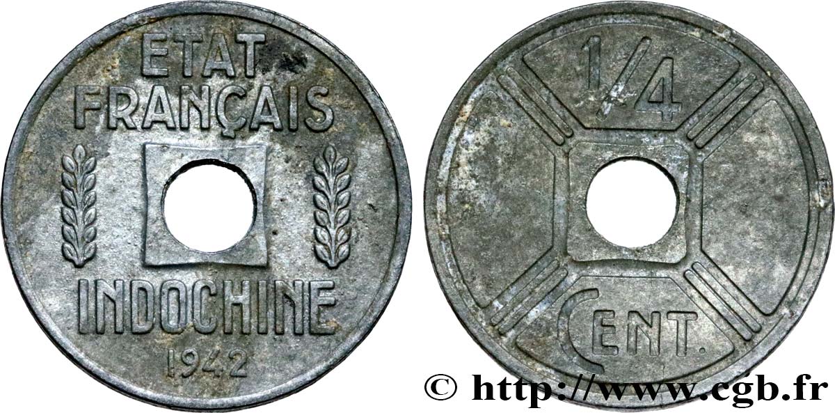 FRENCH INDOCHINA 1/4 Cent 1942 Osaka VF 