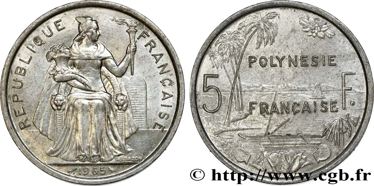 FRENCH POLYNESIA 5 Francs Polynésie Française 1965 Paris AU 