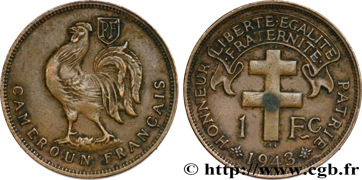 CAMERUN - Territorios sobre mandato frances 1 Franc ‘Cameroun Français’ 1943 Prétoria MBC 