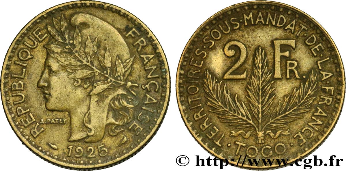 TOGO - MANDATO FRANCESE 2 Francs 1925 Paris q.SPL 