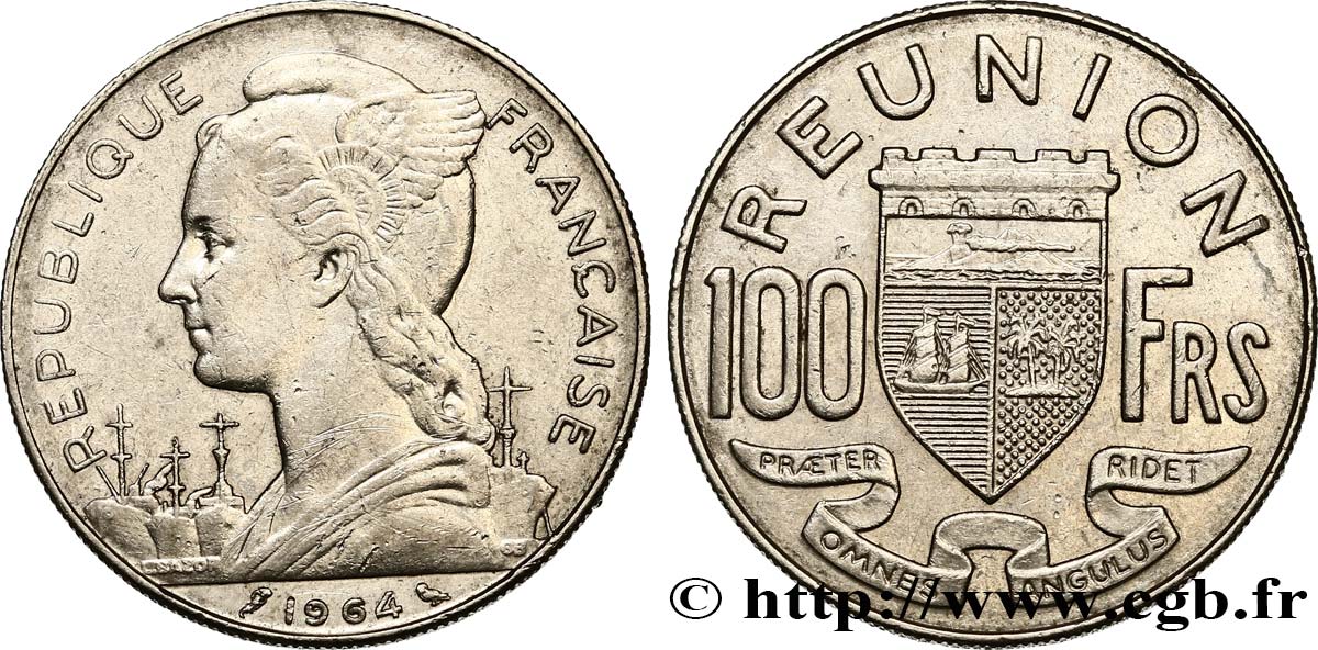 REUNION ISLAND 100 Francs 1964 Paris XF 