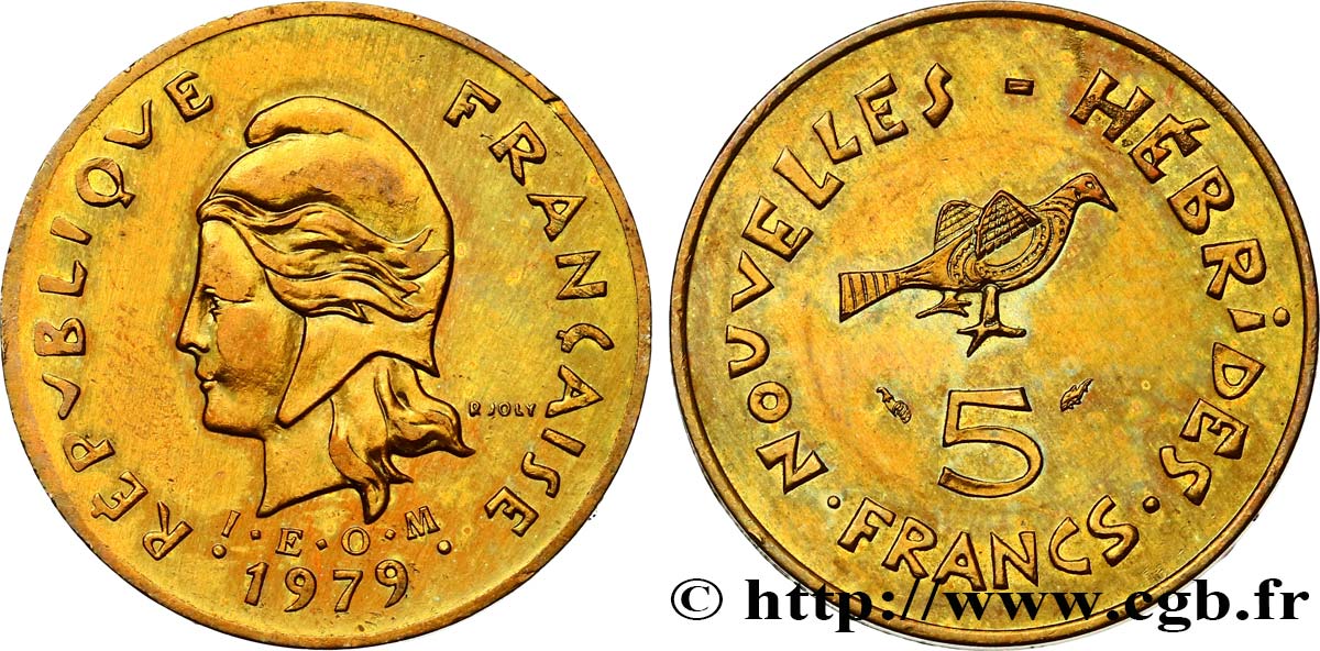 NEW HEBRIDES (VANUATU since 1980) 5 Francs Marianne / oiseau
 1979 Paris AU 