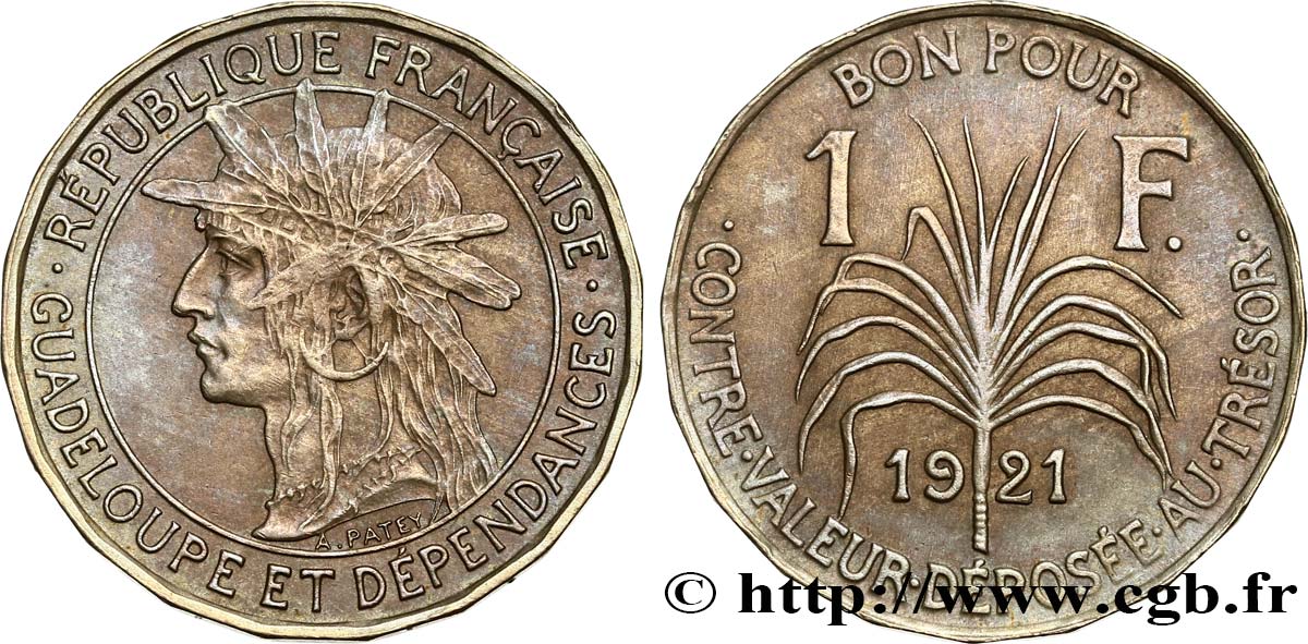 GUADELUPA Bon pour 1 Franc 1921  SPL 