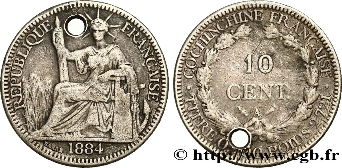COCINCINA FRANCESE 10 Centimes (monnaie percée) 1879 Paris MB 