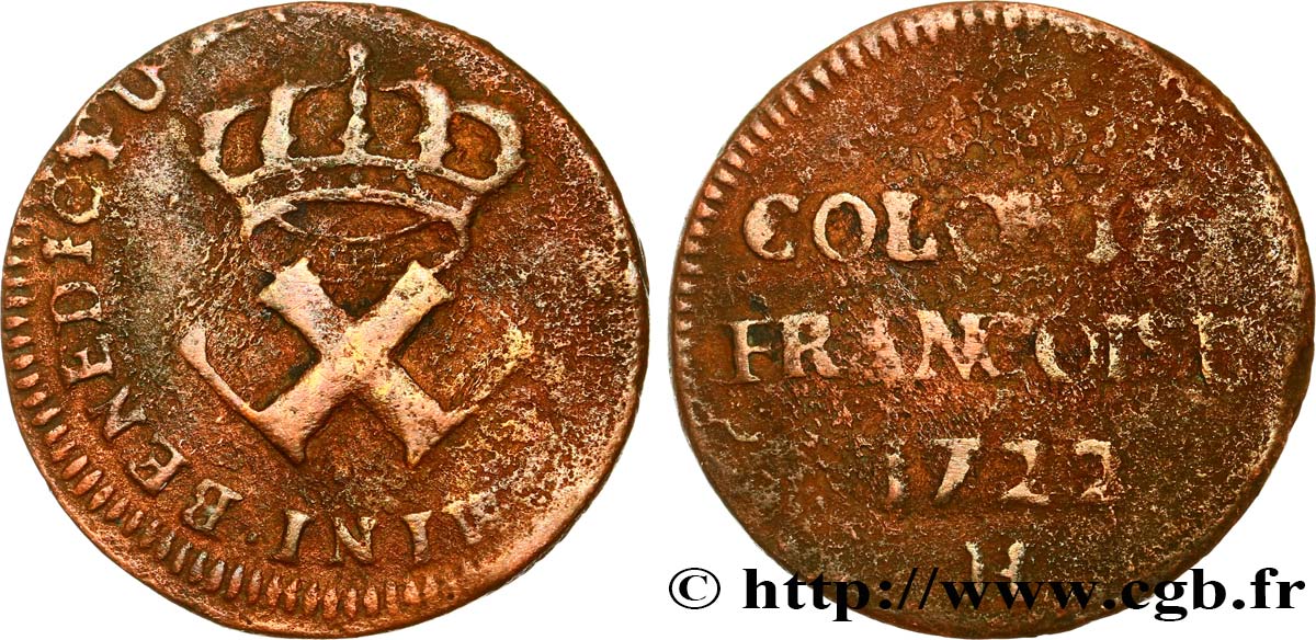 AMÉRIQUE - Louisiane, Acadie, Canada 9 Deniers, Colonies Françoises 1722 La Rochelle B 