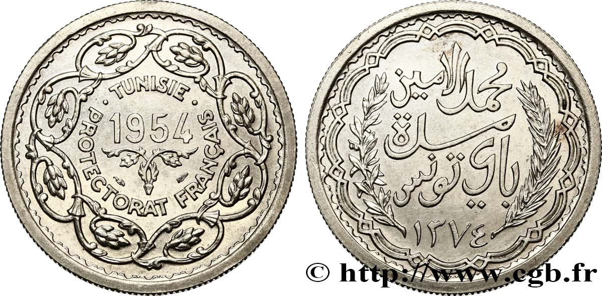 TUNISIA - Protettorato Francese 20 Francs (module de) 1954 Paris SPL 