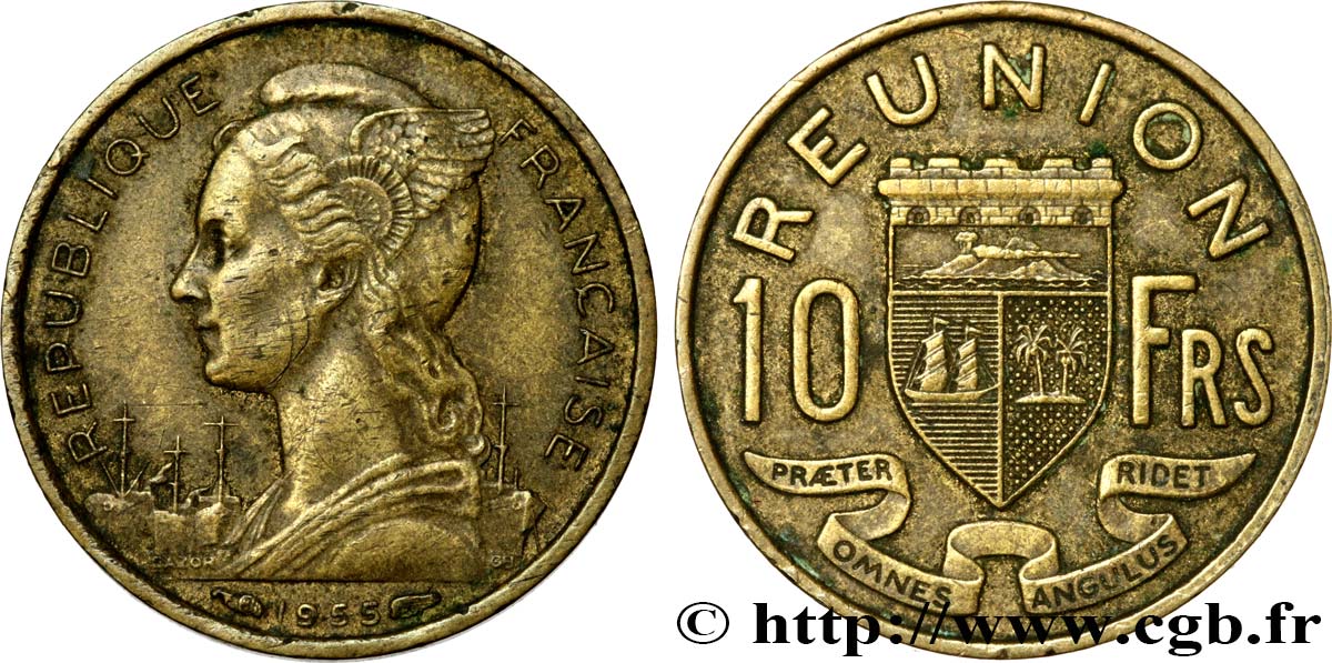 REUNION 10 Francs 1955 Paris XF 