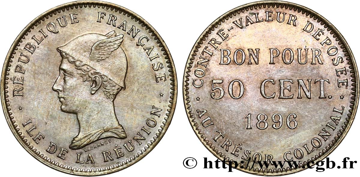 REUNIóN - TERCERA REPUBLICA 50 centimes 1896 Paris EBC 