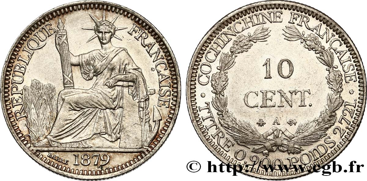 FRANZÖSISCHE COCHINCHINA 10 Centimes 1879 Paris VZ 