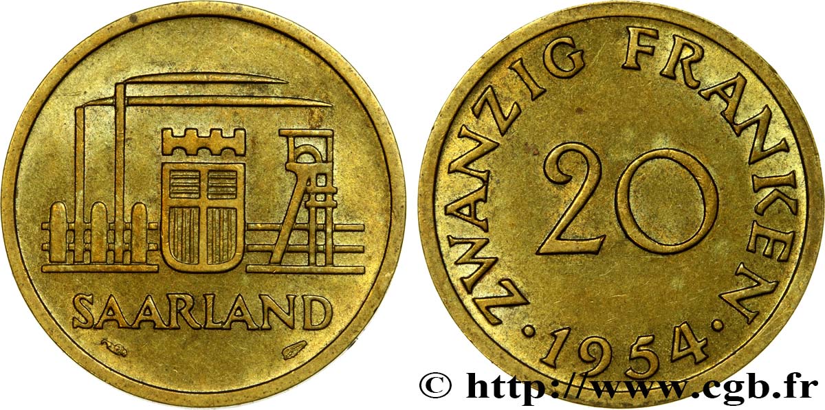 SAARLAND 20 Franken 1954 Paris AU 