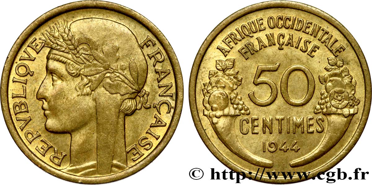 FRENCH WEST AFRICA 50 Centimes Morlon 1944 Londres AU 