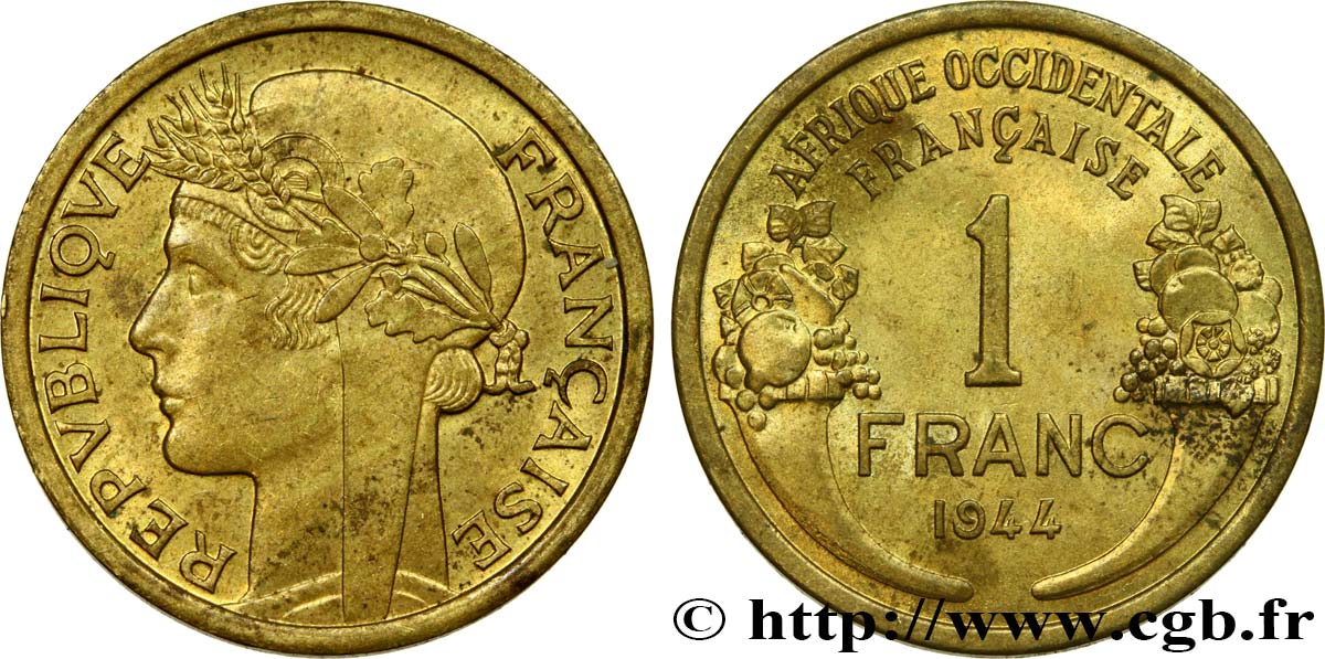 FRENCH WEST AFRICA 1 Franc Morlon 1944 Londres AU 