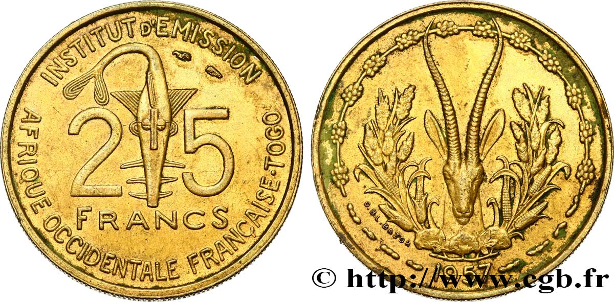 AFRIQUE OCCIDENTALE FRANÇAISE - TOGO 25 Francs 1957 Paris SUP 