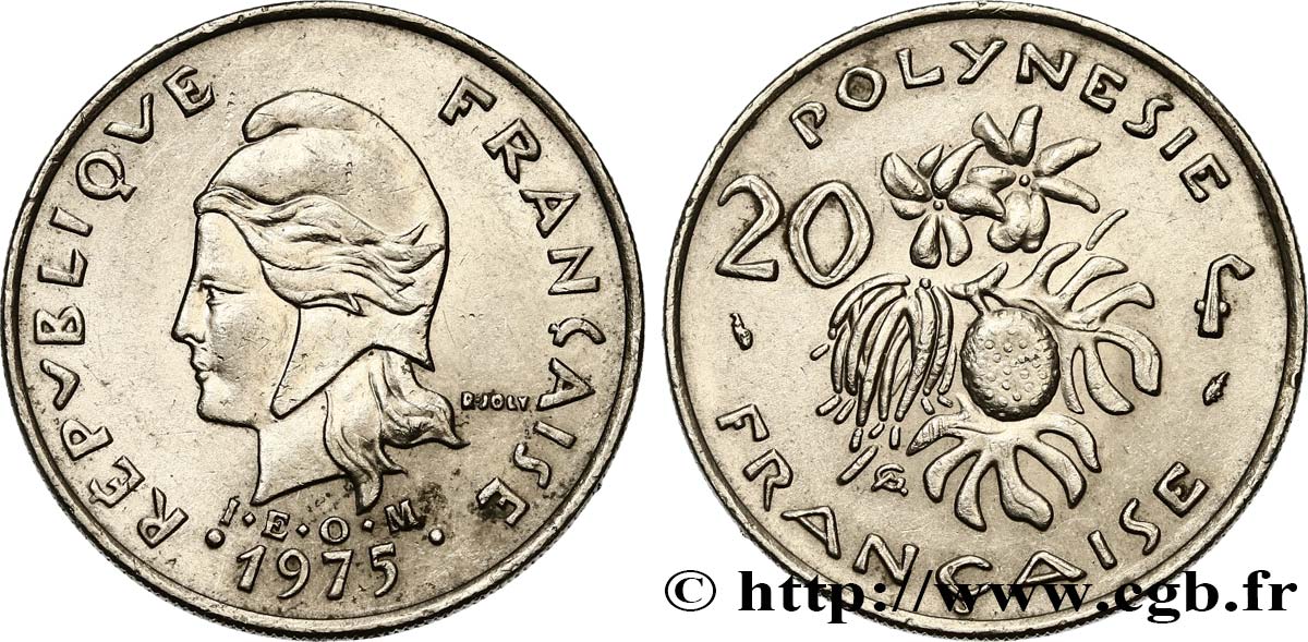 FRANZÖSISCHE-POLYNESIEN 20 Francs I.E.O.M Marianne  1975 Paris VZ 