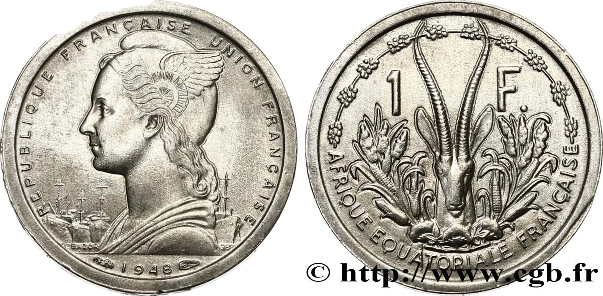 FRENCH EQUATORIAL AFRICA - FRENCH UNION 1 Franc Union Française 1948 Paris AU 