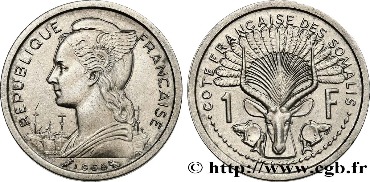 FRENCH SOMALILAND 1 Franc 1959 Paris AU 