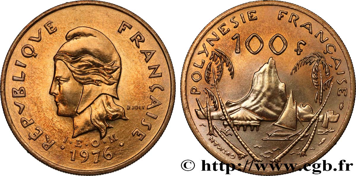 POLINESIA FRANCESA 100 Francs I.E.O.M. Marianne / paysage polynésien type IEOM 1976 Paris SC 