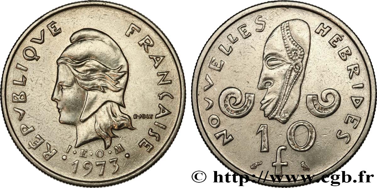 NEW HEBRIDES (VANUATU since 1980) 10 Francs 1973 Paris AU 