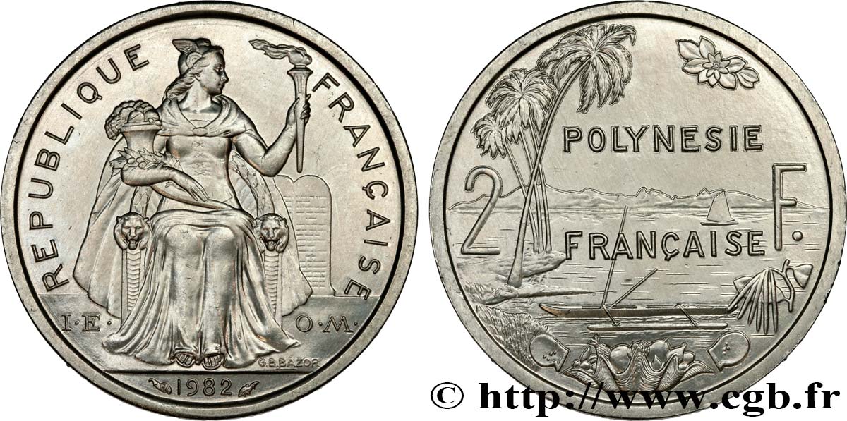 FRANZÖSISCHE-POLYNESIEN 2 Francs I.E.O.M. Polynésie Française 1982 Paris fST 