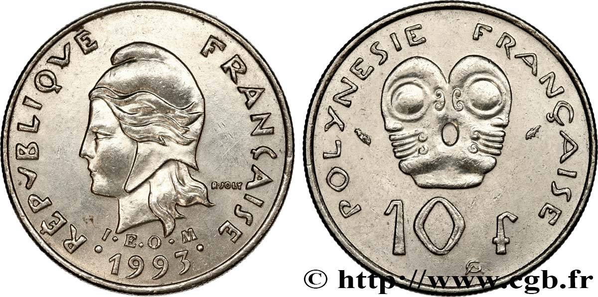 POLINESIA FRANCESE 10 Francs I.E.O.M Marianne 1993 Paris SPL 