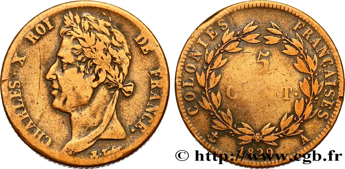 FRANZÖSISCHE KOLONIEN - Charles X, für Guayana 5 Centimes Charles X 1829 Paris - A S 