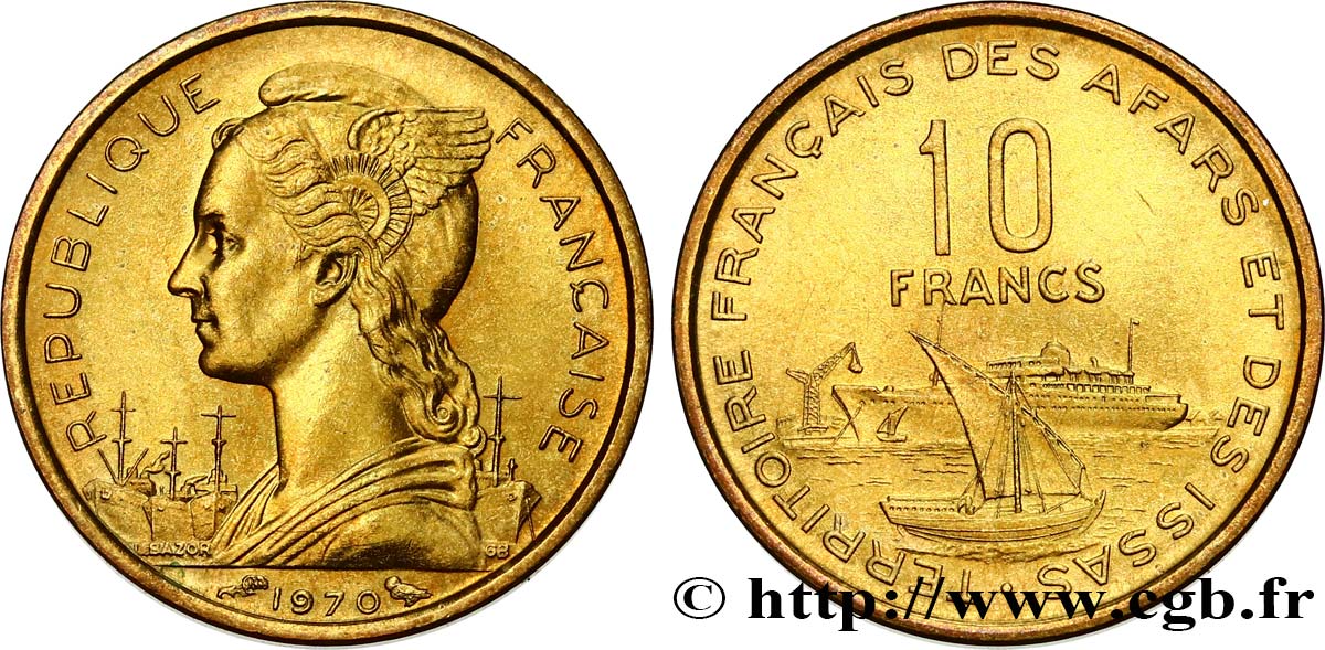 DJIBUTI - French Territory of the Afars and Issas  10 Francs 1970 Paris AU 