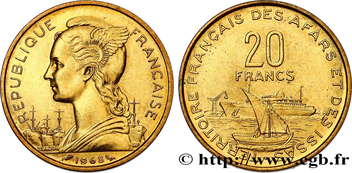 YIBUTI - Territorio Francés de los Afars e Issas 20 Francs 1968 Paris EBC 