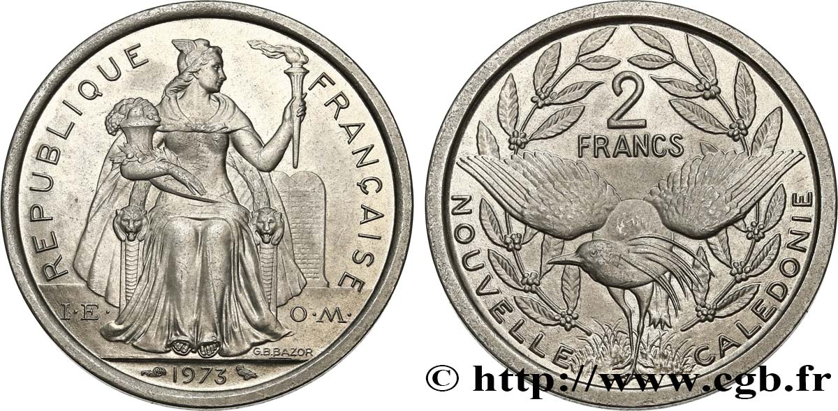 NEUKALEDONIEN 2 Francs I.E.O.M.  1973 Paris fST 