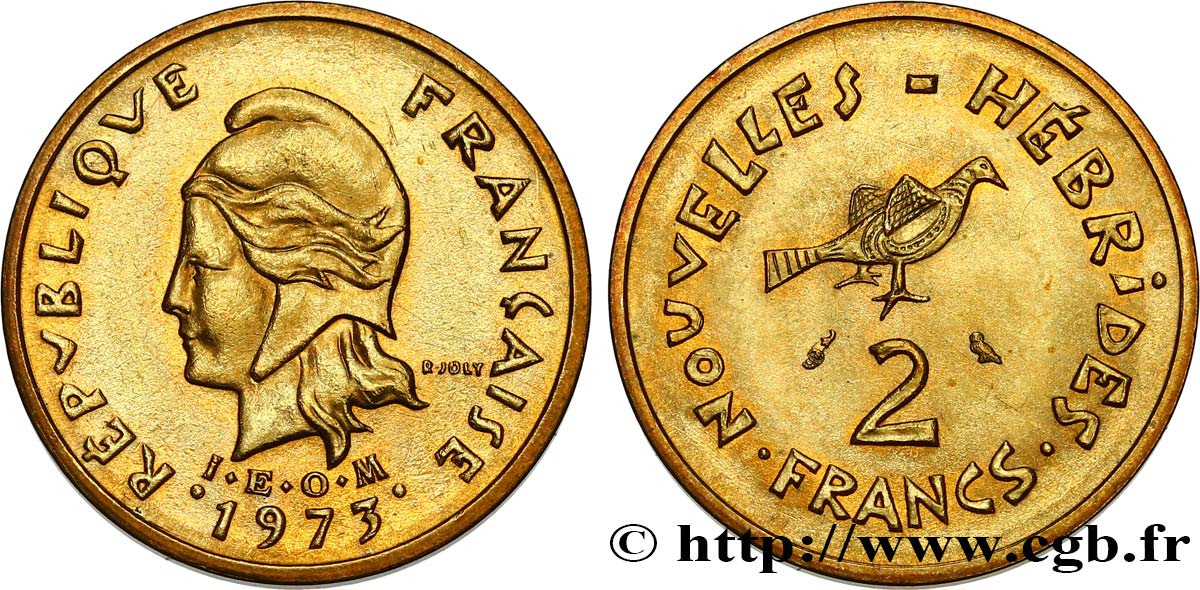NEW HEBRIDES (VANUATU since 1980) 2 Francs I. E. O. M. 1973 Paris AU 